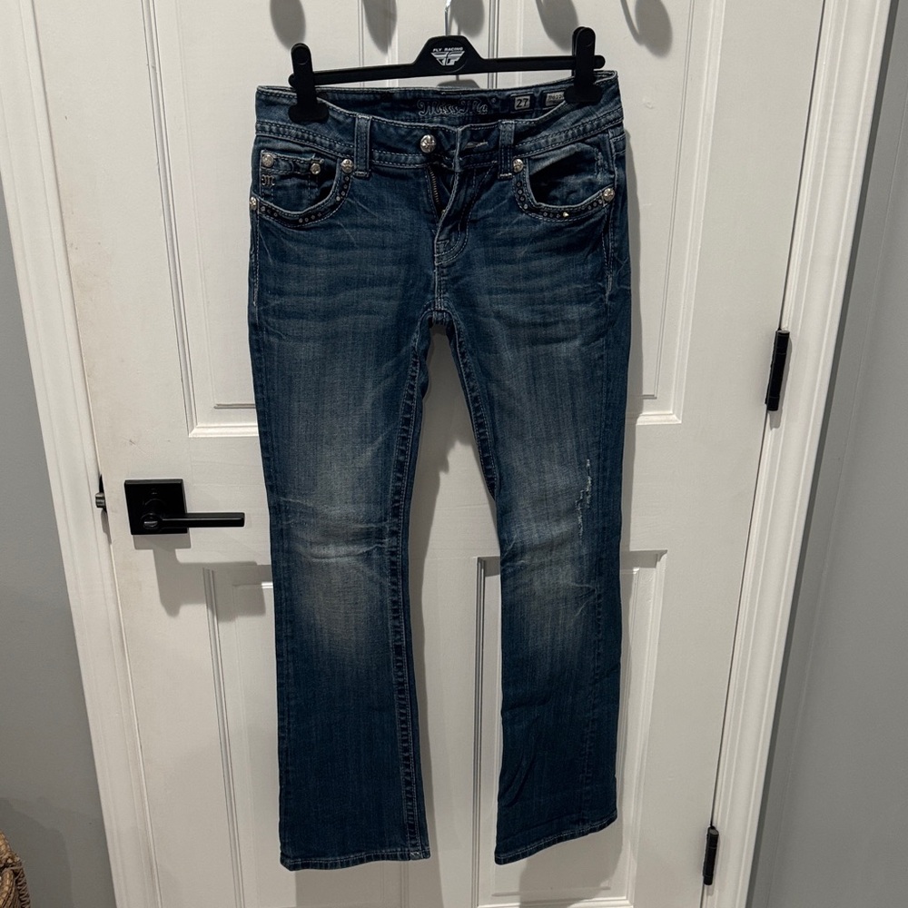 Miss Me Dark Blue Rhinestone Boot Jeans
